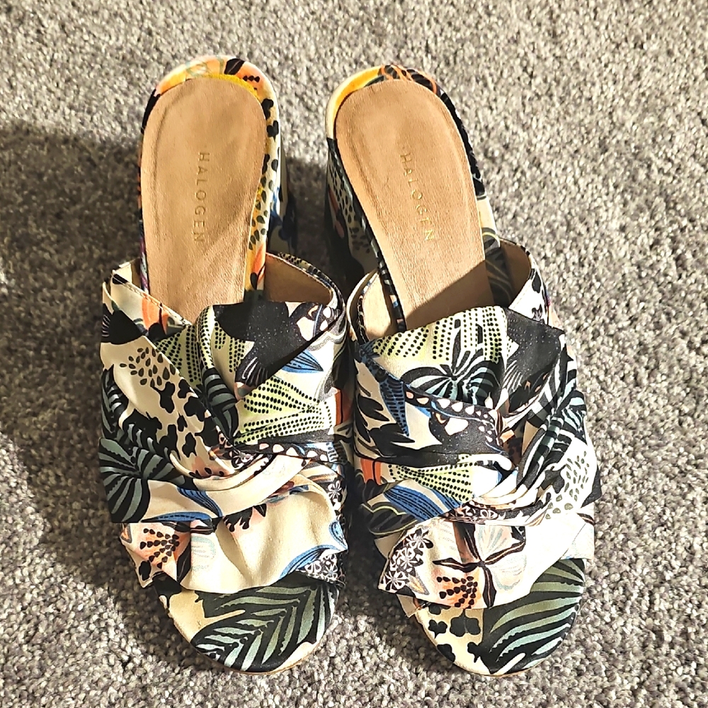 Halogen Multi-Color Tropical Knot-Front Slip-On Mules